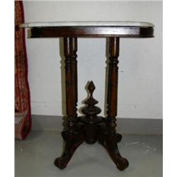 Mahogany finish, marble top lamp table (1)