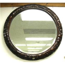Beautifully carved round mahogany finish mirror (1)