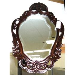 Carved mahogany finish mirror (1)