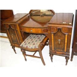 American walnut vanity with mirror and stool circa 1920 (214)