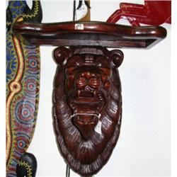 Solid wood lions head shelf - mahogany finish -new (1)