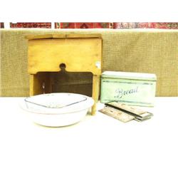 Shoe shine stand, box, door plates granite ware kettles (214)