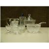 Image 1 : Cut glass toothpick holder, creamer and sugar bowl and three other items (214)