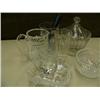 Image 3 : Cut glass toothpick holder, creamer and sugar bowl and three other items (214)