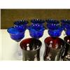 Image 3 : Set of 4 cut to clear red glass and set of 9 cobalt blue and clear stemware with etched design (214)