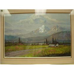 Scott McDaniels print of Mt. McKinley, glass cracked (158)