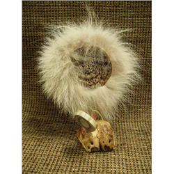 Whale bone face mask with wolf ruff and inset trade bead eyes (2)
