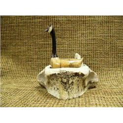 Whale bone goose mounted on fossilized whale bone vertebrae (2)