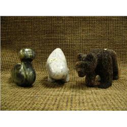 Stone whale - has been repaired, soapstone bird and fossilized whale bone bear (2)