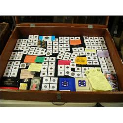 Lot of coins including: Citrine, opal, topaz, buffalo nickels, wheat pennies, 1 silver certificate, 