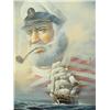 Image 2 : Original oil by K. Matyn on canvas of double masted sailing ship and captain in background (700)