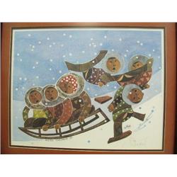 Signed "Arctic Children" '82 by Huiom, framed and double matted (700)