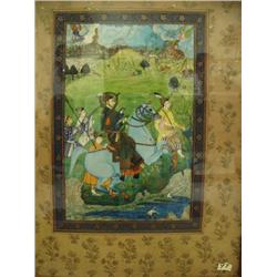 Fabulous original framed hand painted traditional Indian miniature painting (212)