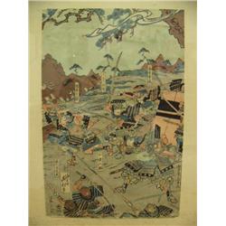 Framed original Chinese silk screen of Samurai warriors (180)