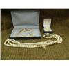 Image 1 : Lot of 3: pearl earrings, pearl chocker, and 2 strand pearl necklace (225)