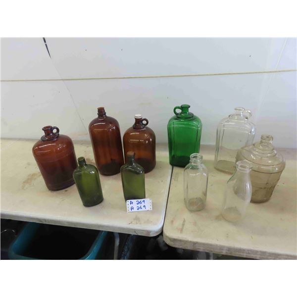 Vintage Glass Jugs, Liquor Bottles, Milk Bottles
