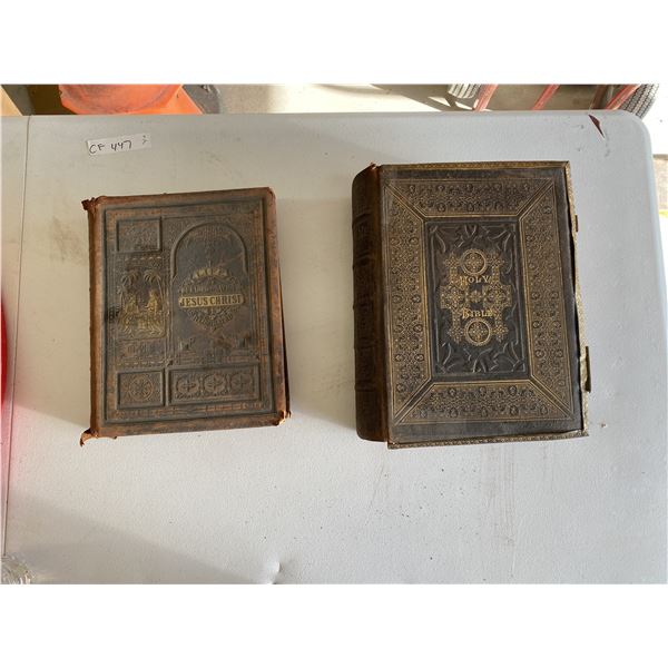 2 Old Leather Covered Bibles : 1881 with 874 Pages , 1871 with 1348 Pages 