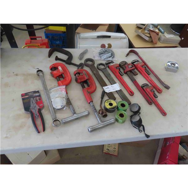 Pipe Wrenches, Cutters (Many are Ridgid) , Wire Cutter/Stripper, Trowels, Plus