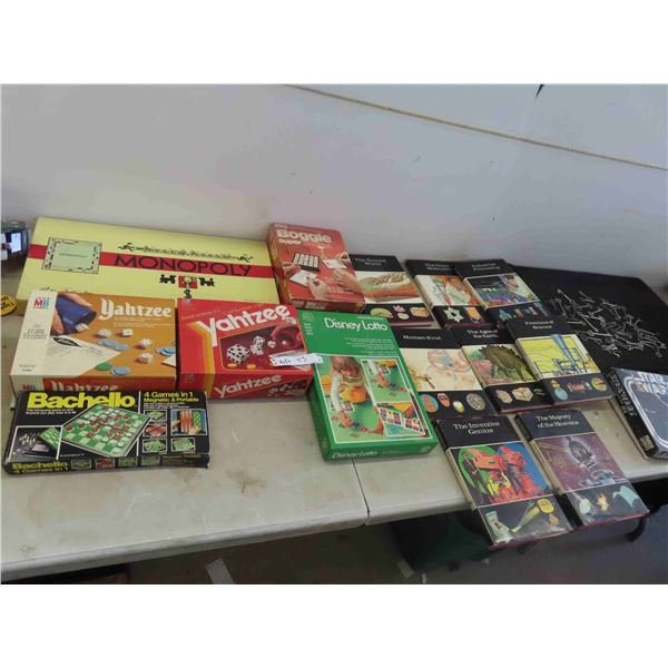 Board Games: Monopoly, Yahtzee, Disney Lotto, Plus & Vintage Science Books 