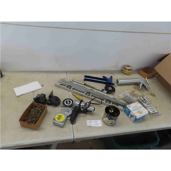 Levels, Caulking Gun, Tape Measure, Hole Saw, Drill Chuck, Heat Gun, Plus
