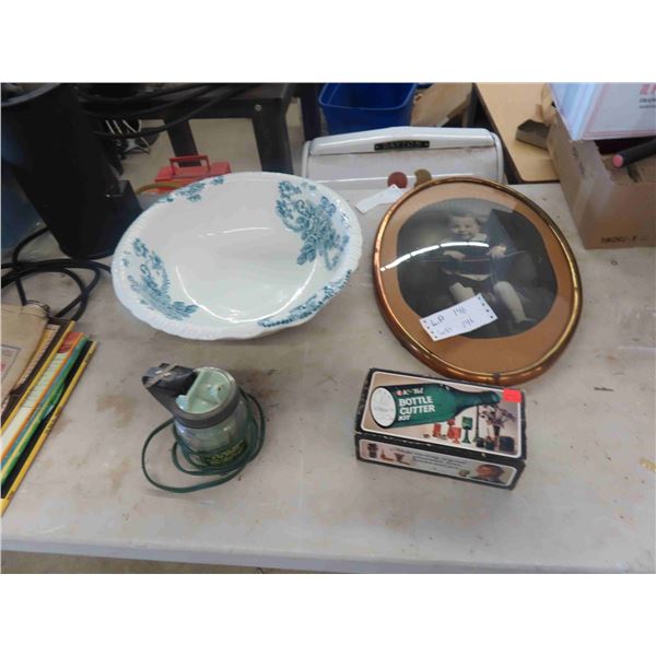 Convex Picture with Brass Frame, Bottle Cutter, Humidifier