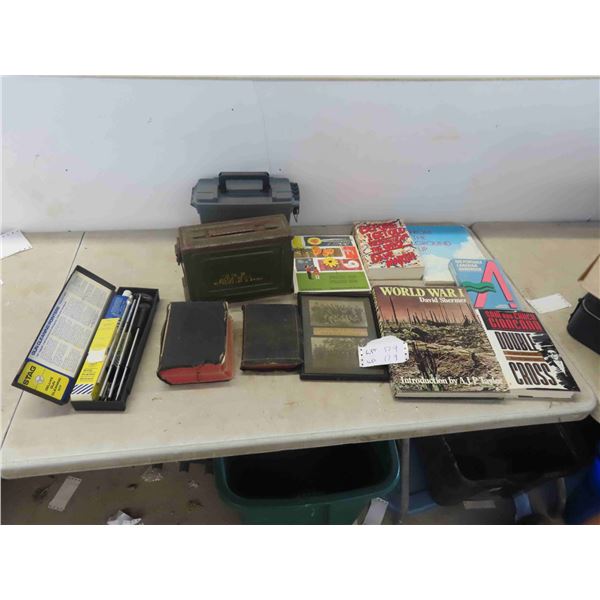 Bibles, Ammo Boxes, Gun Cleaner, Military Book