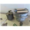 Image 2 : Mop Pail with Wringer, Gas Can, Oil Squirt Can, 3 Metal Cut Out Scotty Dogs