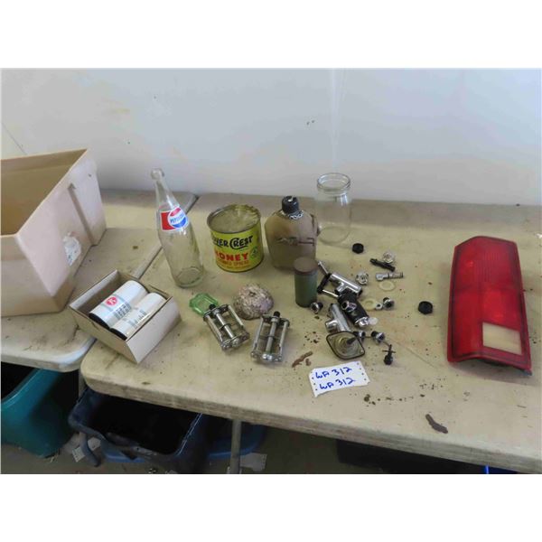 Canteen, Bike Pedal, Honey Tin, Pepsi Bottle, Auto Tail Light, Auto Parts, 
