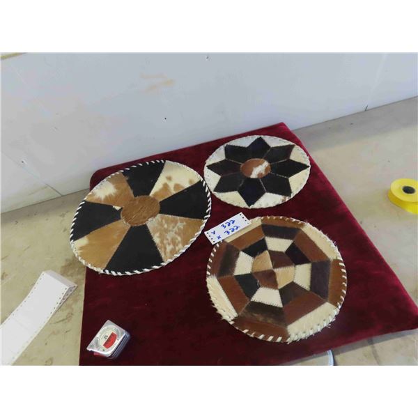 3 Round Mats of Hide (1) 15 1/2'' Across (2) 12'' Across
