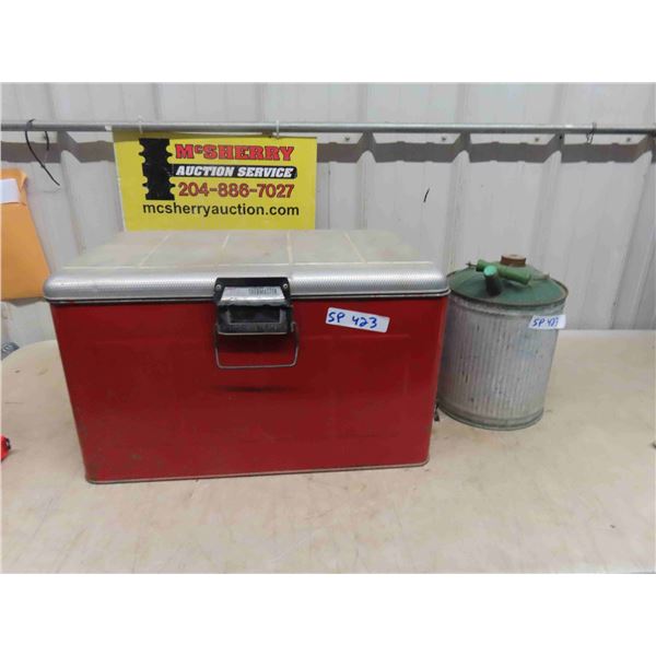 Vintage Thermaster Metal Picnic Cooler 13'' x 22'' x 13'' , Gas Can 