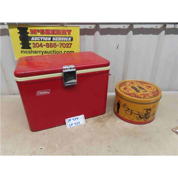 Coleman Picnic Cooler 13 1/2'' x 18'' x 10'' , Sturgis Pretzel Tin with Amish