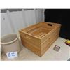 Image 9 : Pickle Crock , 1/2 Gal Butter Crock , 1 Gal Crock (Has Chip) , Wood Crate 