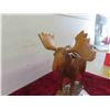 Image 2 : Wood Carved Moose 11'' x 12'' - 1 Antler is Cracked 