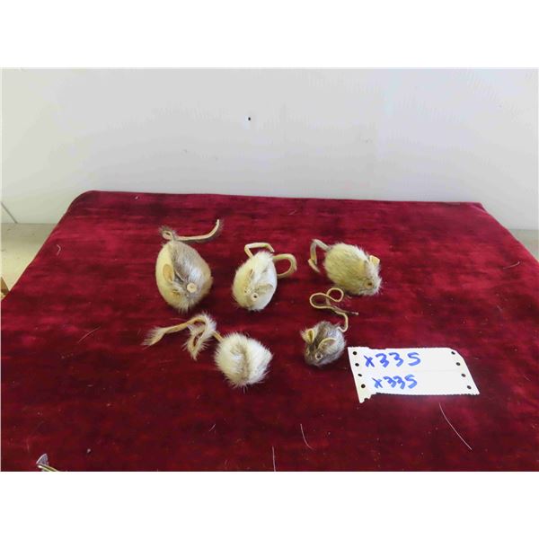 5 Inuit Hand Crafted Mice of Seal Hide 