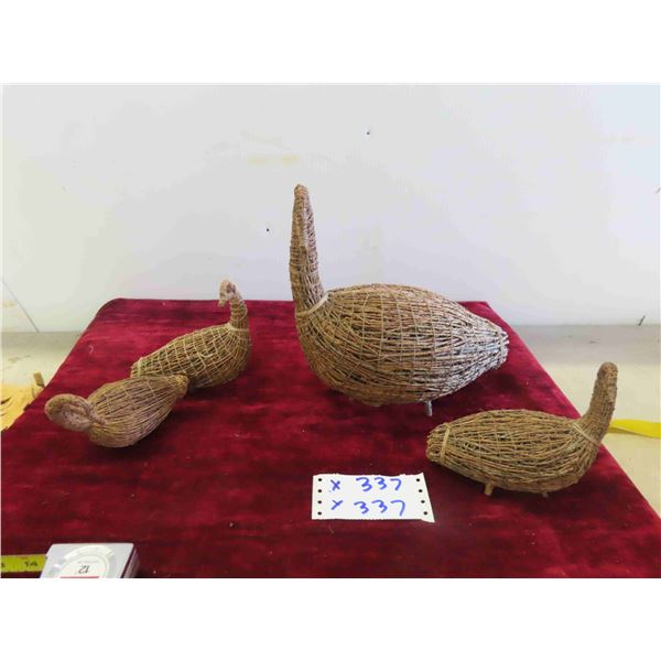 4 Tamaracke Geese Hand Crafted by Cree of James Bay - Largest is 10'' x