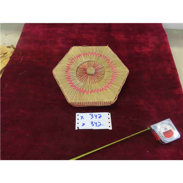 Hand Crafted from Sweet Grass Covered Trinklet Box  9'' Across