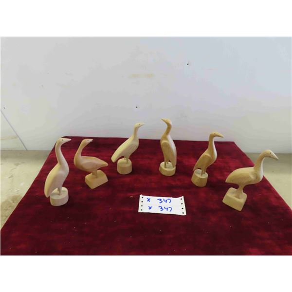 6 Hand Crafted Birds Up To 6 1/2'' Tall 