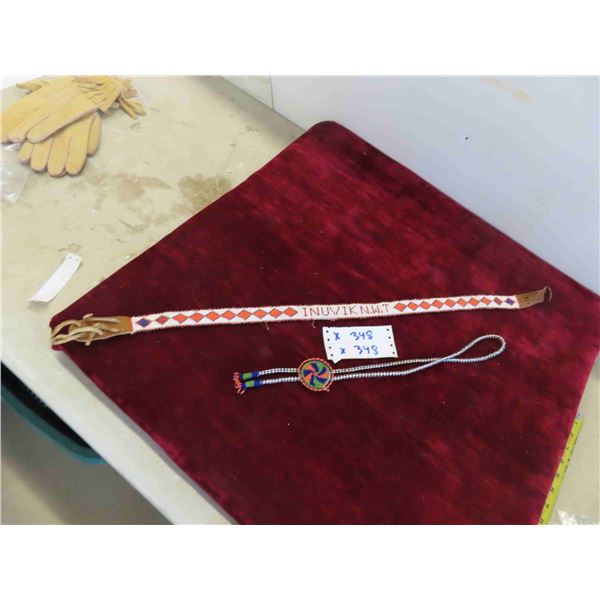 Leather Beaded Head Band 'Inuvik N.W.T' , Rope Necklace with Beaded 