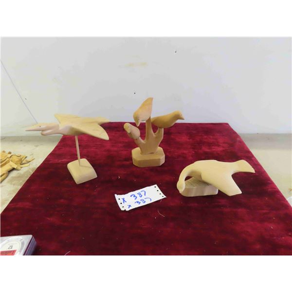 3 Hand Carved Birds - Largest is 7'' x 10'' x 7'' 