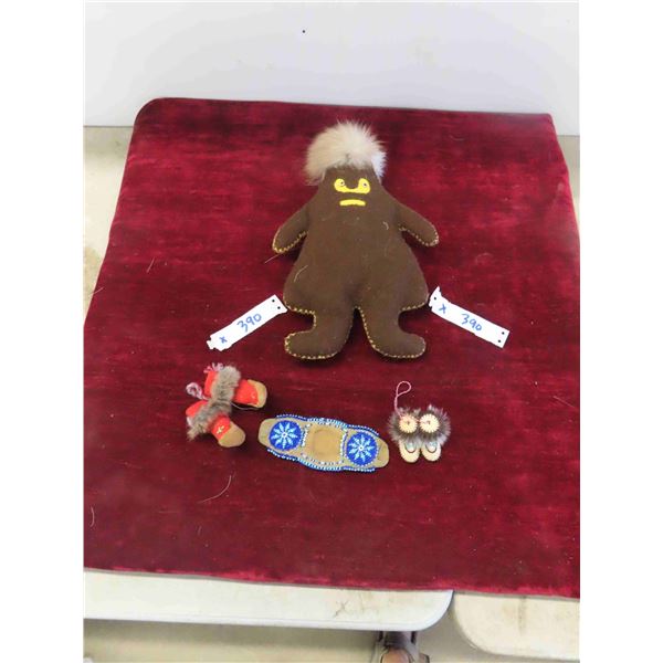 Hand Crafted Saskwaqu Doll , Mini Mukluks & Gloves, Plus