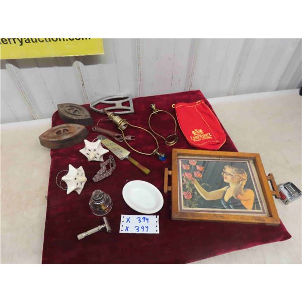 Tray with Lady and Roses, Hotel Wear Soap Dish from Winnipeg, Sad Irons, 