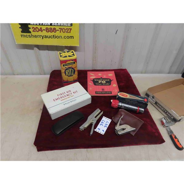 Johnson Johnson Metal First Aid Box , Eveready Flashlight with Box , Ritz Tin , 