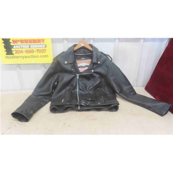 Black Leather Motorcycle Jacket Size 44