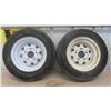 Image 4 : (2) 5 Hole Trailer Rims - Rubber is in Poor Condition