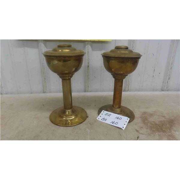 (2) Brass Bases for Oil Lamps Stamped CNR 