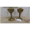 Image 1 : (2) Brass Bases for Oil Lamps Stamped CNR 