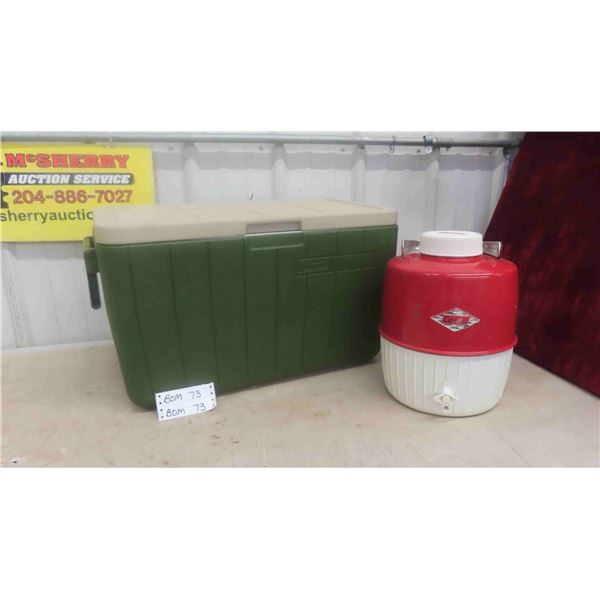 Vintage 1970s Coleman Cooler , 1960s Metal Picnic Jug - Both in Excellent
