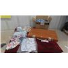 Image 1 : Wood Case Full of 70 Spools of Thread, 55 Cloth Face Masks Child and Adult 