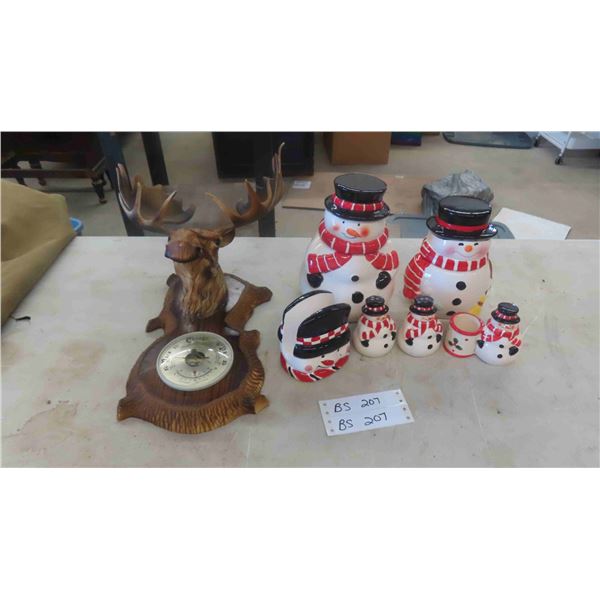 Snowman Kitchenware 6pce Set , Moose Head Barometer 