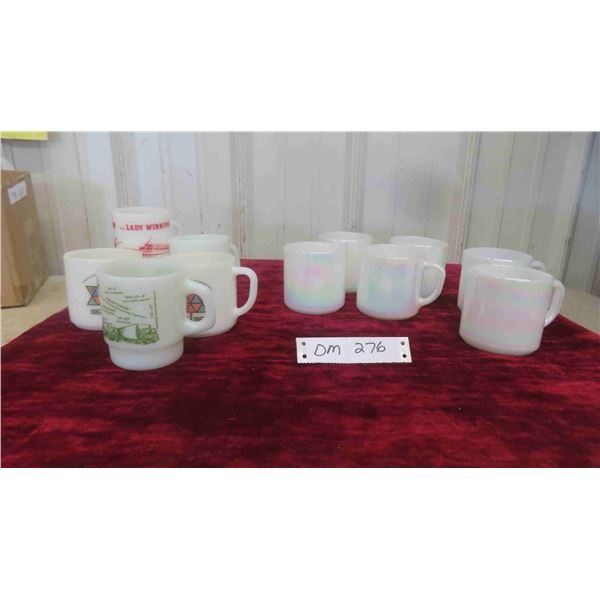 6 Vintage Heat Proof Moon Glow White Pearlized Coffee Mugs 